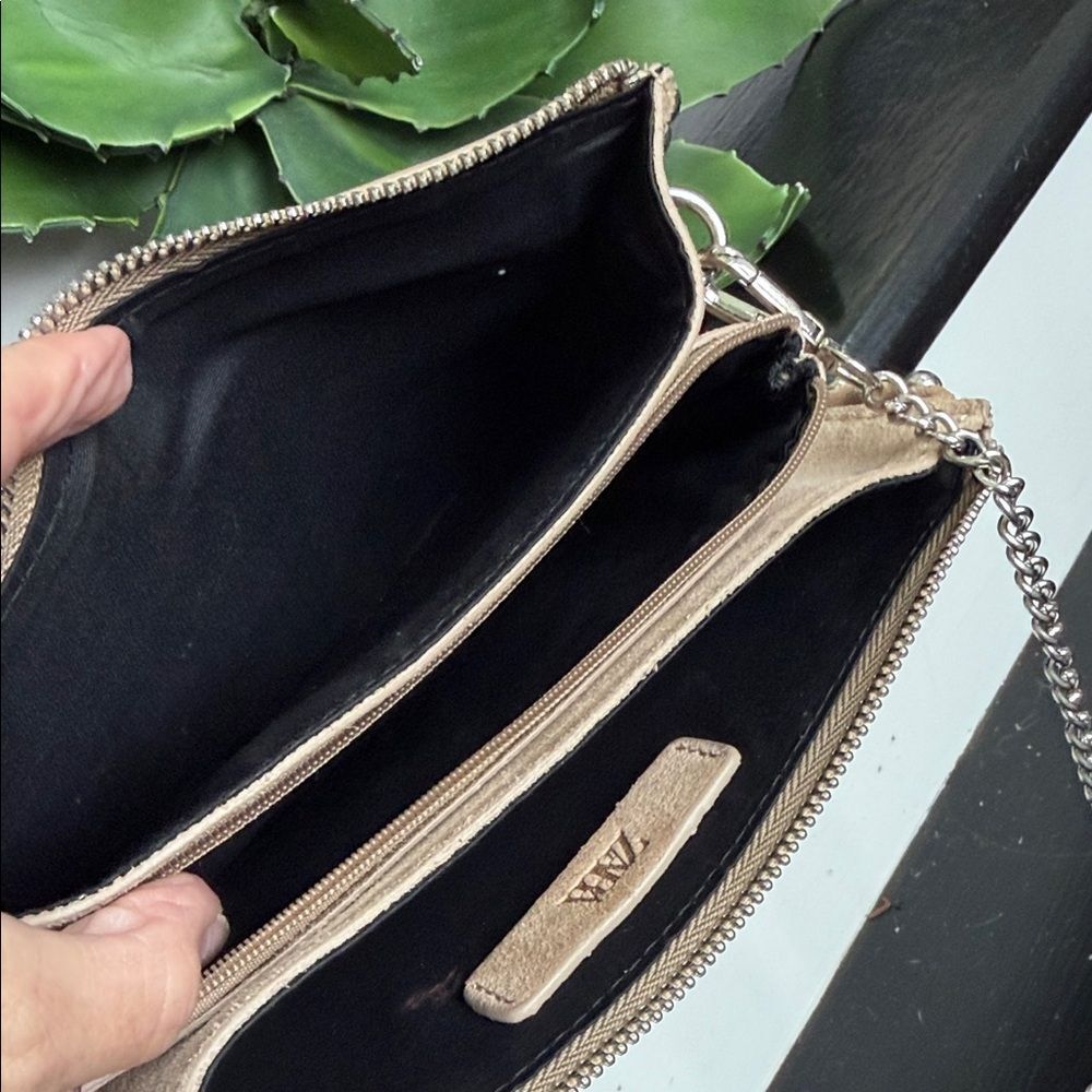 Zara genuine leather suede crossbody clutch shoulder bag studded neutral - Picture 8 of 9